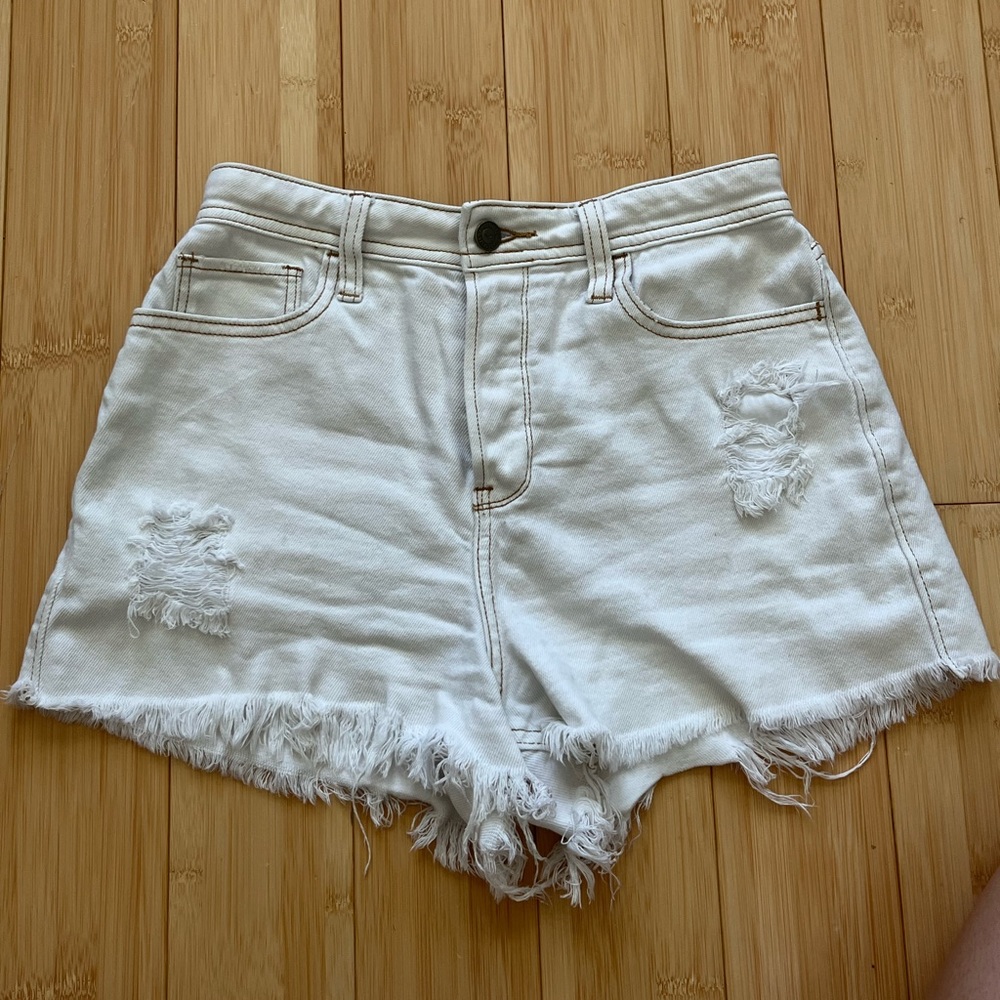 Hollister Ultra-High Rise White Jean Shorts, Button-fly
